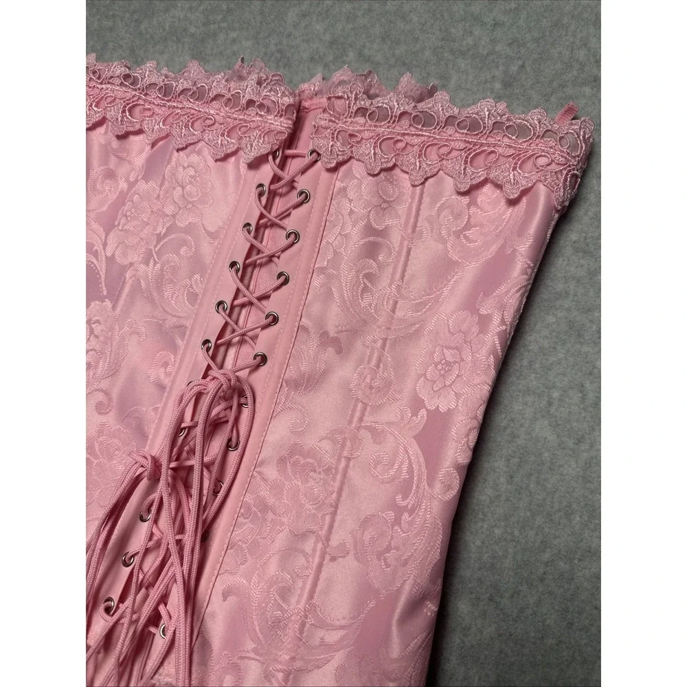 Frederick's of Hollywood Baby Doll Pink‎ Lace up Corset Busiter Gater Belt 32